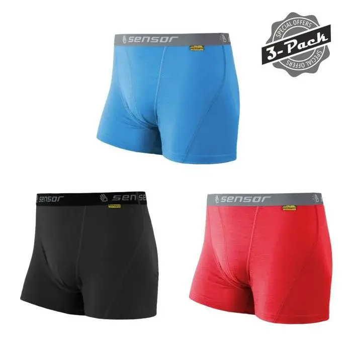 Boxerky Sensor Merino Active 3-Pack čierna/červená/modrá