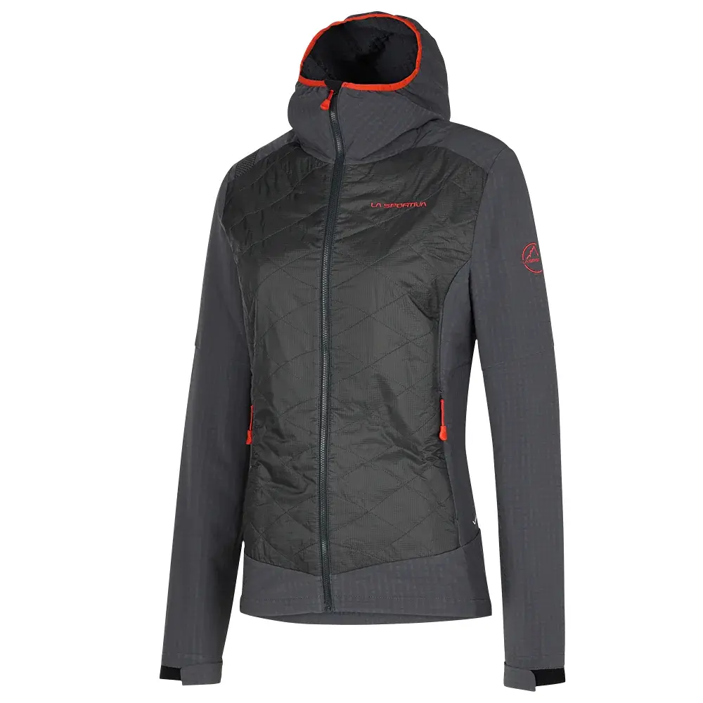 La Sportiva Dámska bunda La Sportiva KAP HYBRID HOODY carbon/cherry tomato