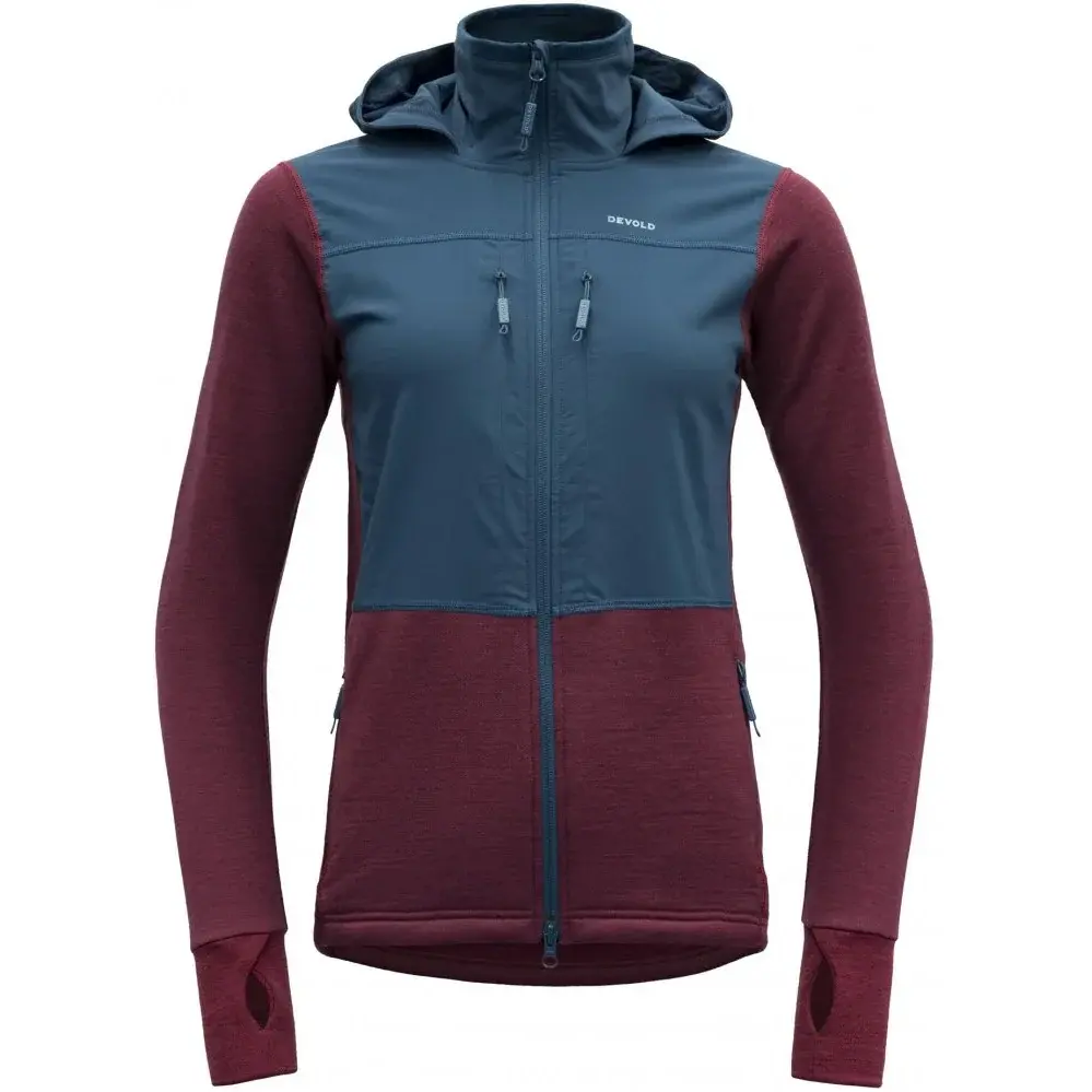 Dámska merino mikina / bunda Devold Heroy Hybrid JKT WMN beetroot/flood