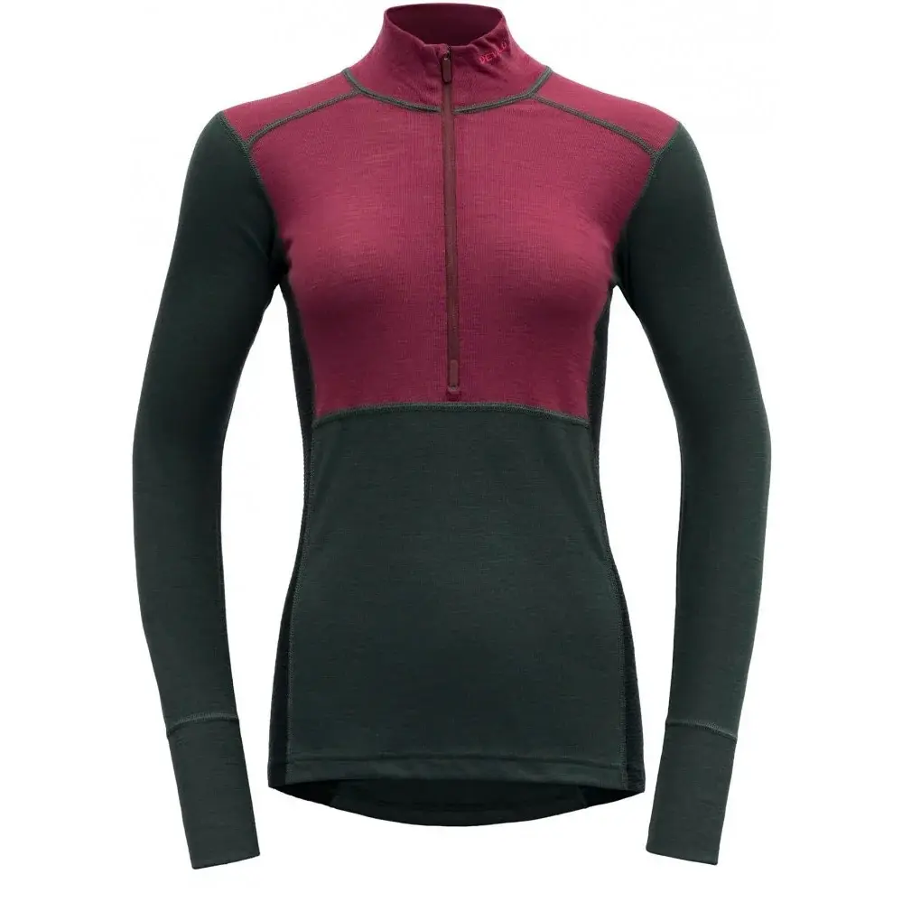 Dámske funkčné tričko s dlhým rukávom Devold Lauparen Merino 190 Zip Neck Beetroot/Woods/Ink