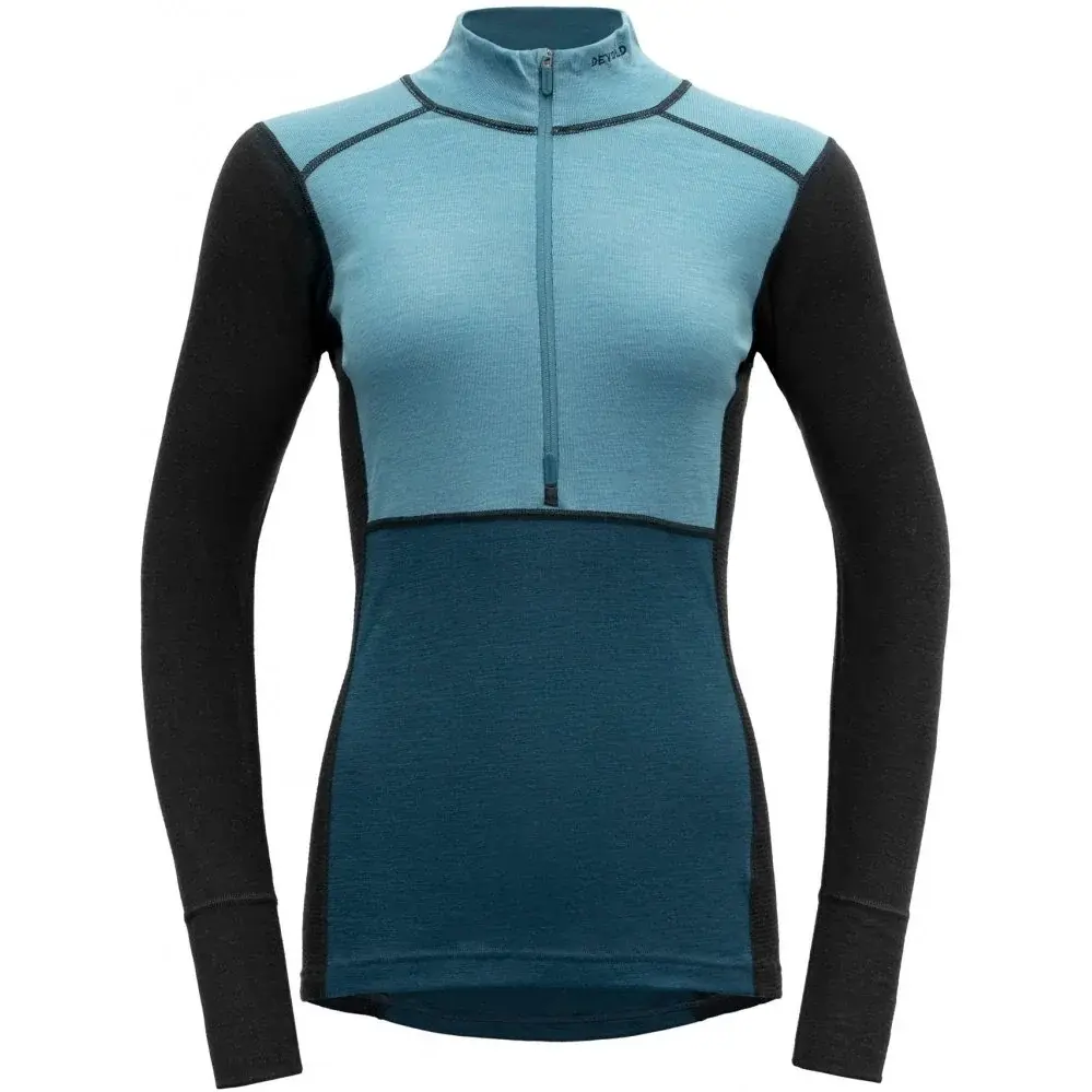 Dámske funkčné tričko s dlhým rukávom Devold Lauparen Merino 190 Zip Neck Moon/Ink/Flood