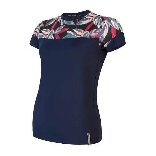 Dámske funkčné tričko kr. rukáv Sensor Coolmax Impress deep blue/leaves