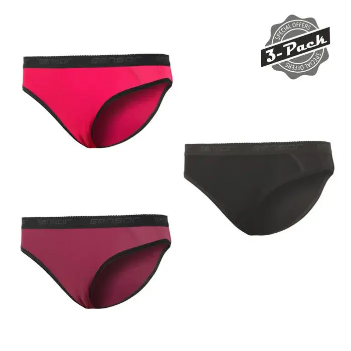 Sensor Dámske nohavičky Sensor Double Face 3-Pack čierna/lilla/magenta