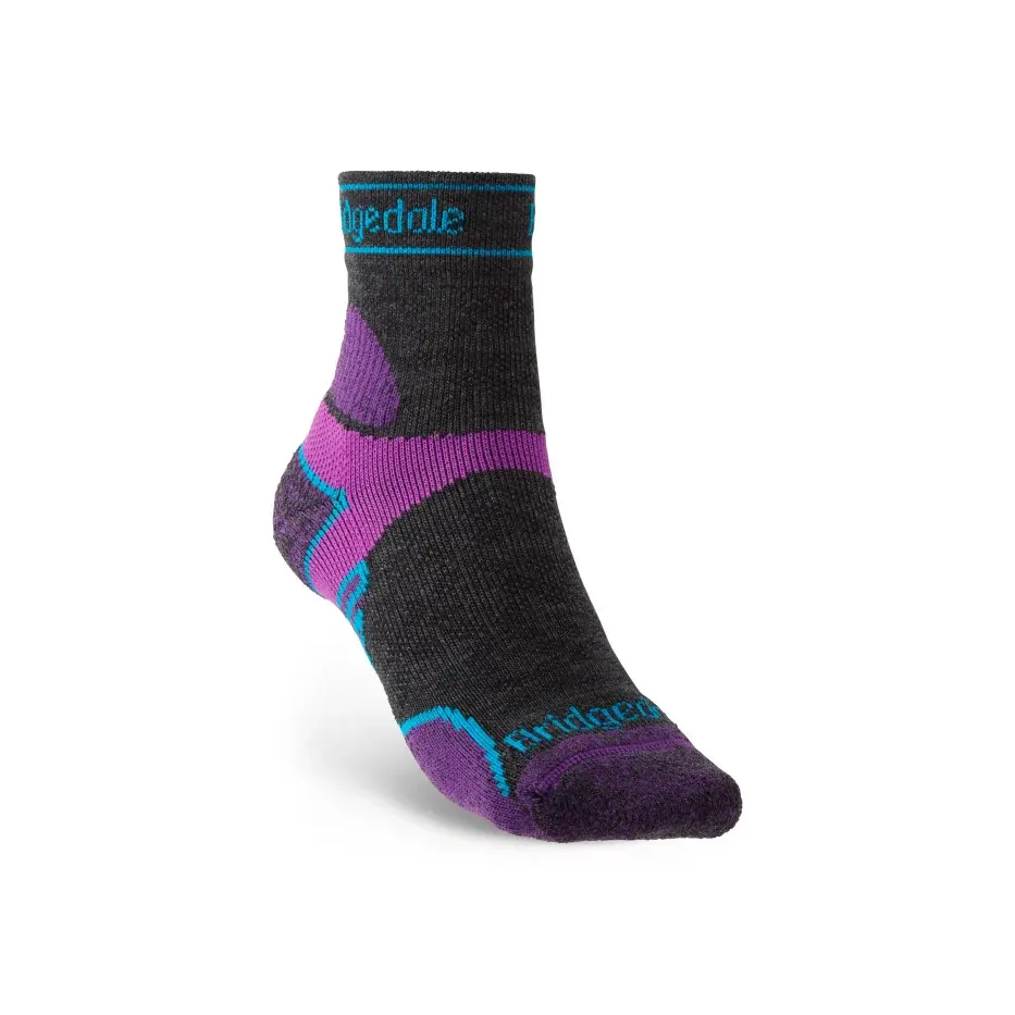 Bridgedale Dámske bežecké ponožky Bridgedale Trail Run LW T2 MS 3/4 Crew charcoal/purple