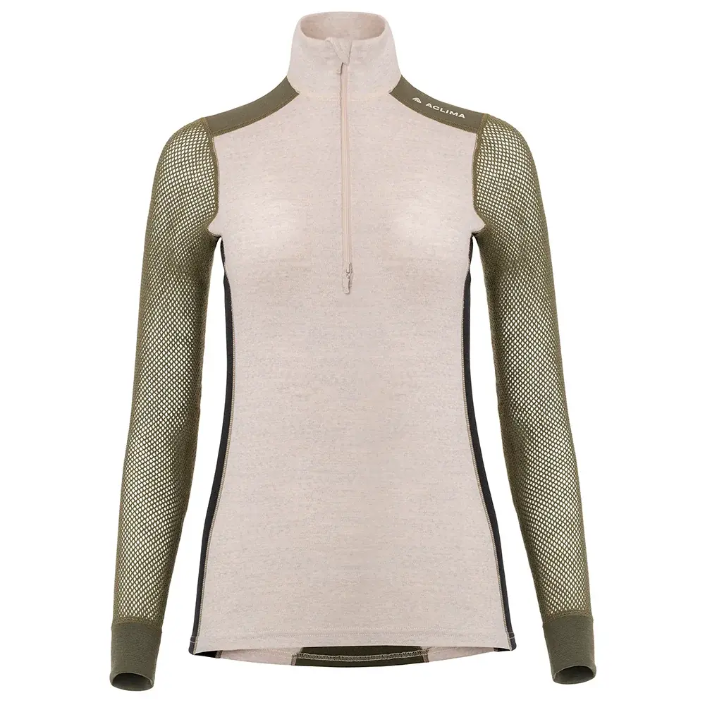 Dámske termotriko Aclima WoolNet Hiking Mock Neck beige melange /olive night /jet black