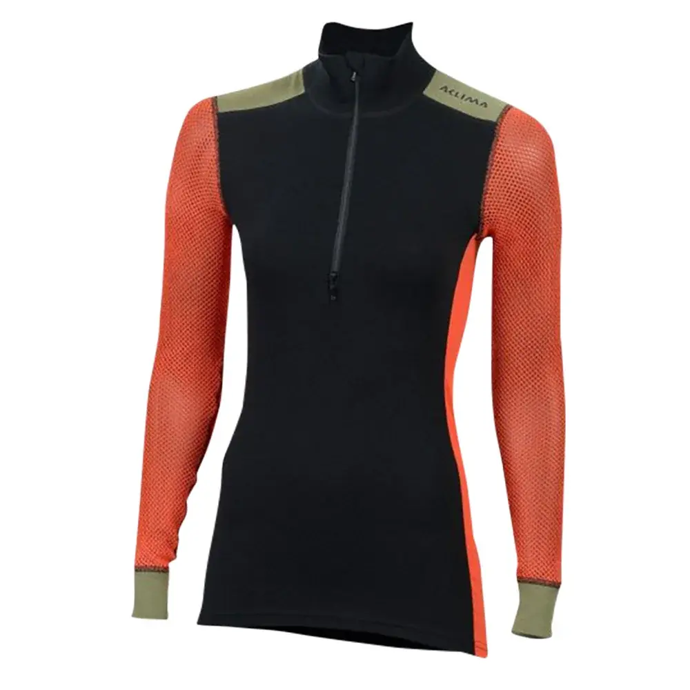 Aclima Dámske termotriko Aclima WoolNet Hiking Mock Neck jet black/poinciana/capulet
