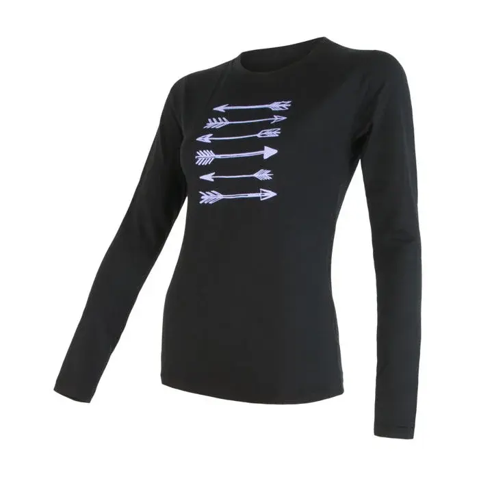 Sensor Dámske funkčné tričko s dlhým rukávom a potlačou Sensor Merino Active PT Arrows čierna