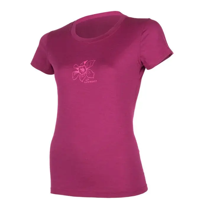 Dámske funkčné tričko s krátkym rukávom a potlačou Sensor Merino Active PT Orchid lilla