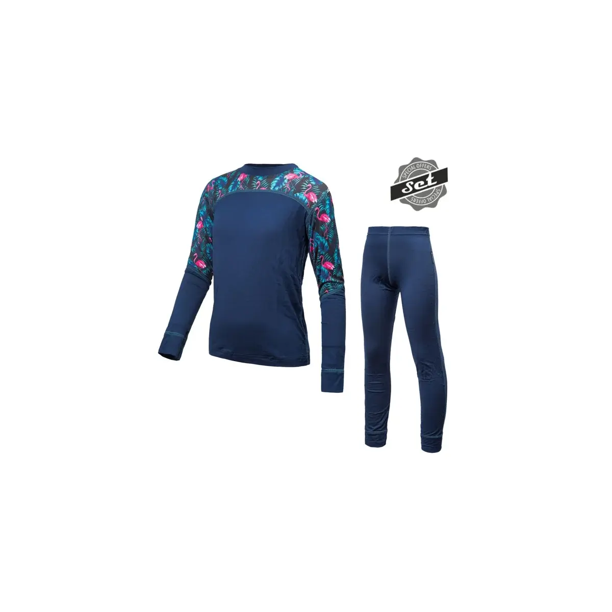 Sensor Detský funkčný set termoprádla Sensor Merino Impress Set Tmavo modrá/floral