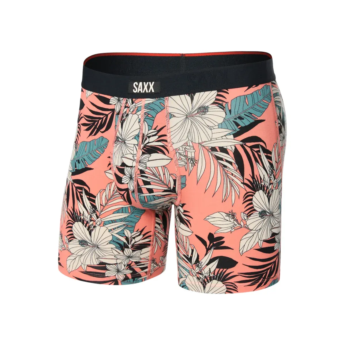 Pánske boxerky SAXX Vibe Xtra Boxer Brief Fly Hibiscus Jungle-Coral
