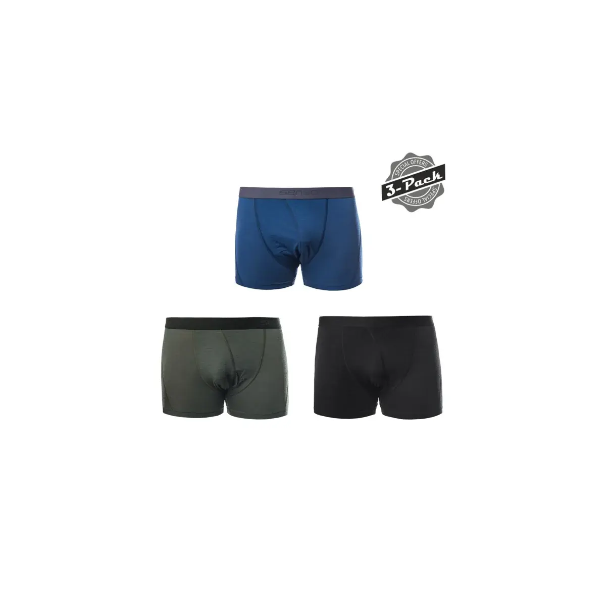 Pánske funkčné trenky Sensor Merino Air 3-Pack Čierna/tmavo modrá/olive