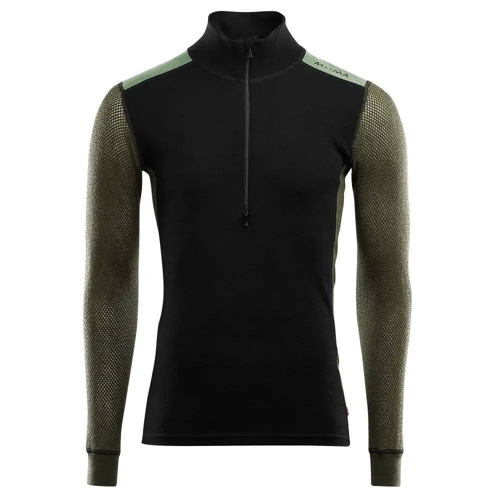 Pánske termotriko Aclima WoolNet Mockneck Shirt Men jet black / olive night / dill