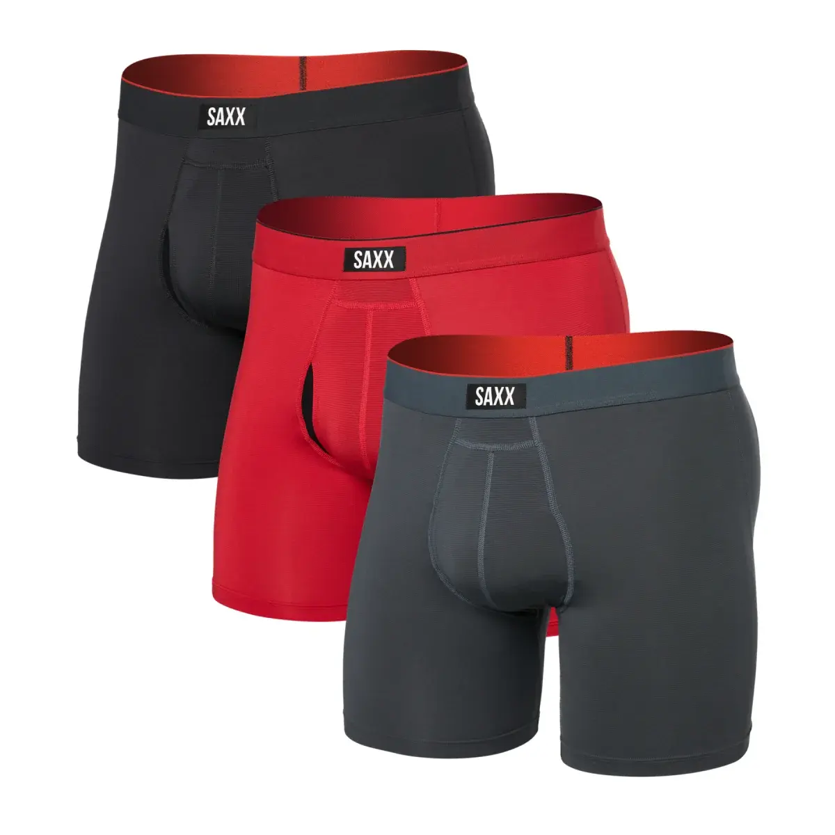 Set pánskych boxeriek SAXX Multi-Sport Mesh Boxer Brief Fly 3Pk Sunset Red/Trblnce/Fd Blk